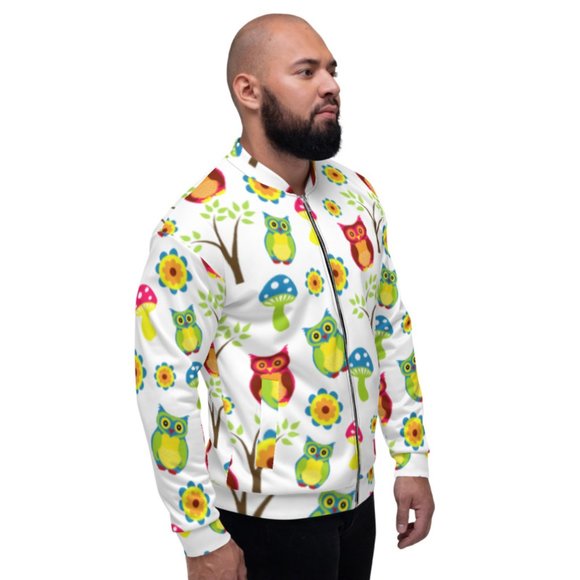 Cute Owl Wallpaper Pattern Bomber Jacket - Picture 2 of 6